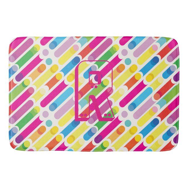 Monogram Rainbow Diagonal Lines Muster Pop Art Badematte (Vorderseite)