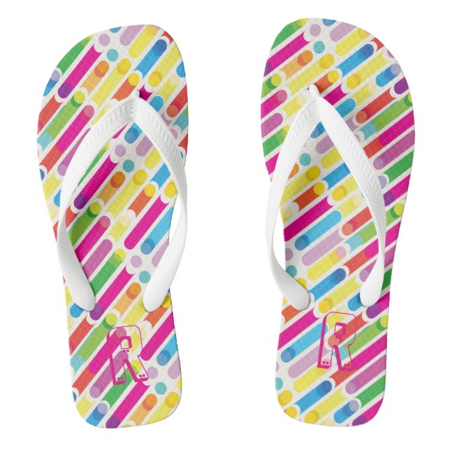 Monogram Rainbow Diagonal Lines Muster Pop Art Flip Flops (Fußbett)