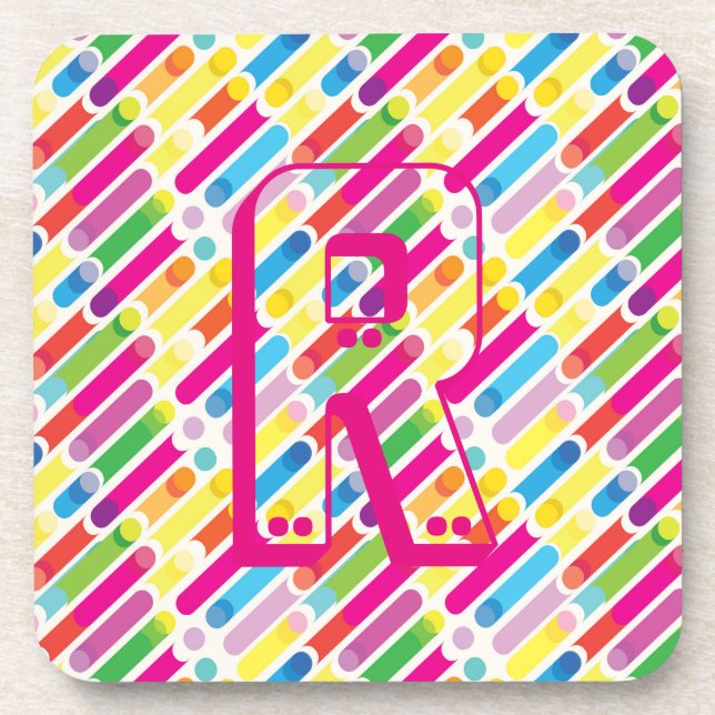 Monogram Rainbow Diagonal Lines Muster Pop Art Getränkeuntersetzer (Vorderseite)