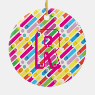 Monogram Rainbow Diagonal Lines Muster Pop Art Keramik Ornament