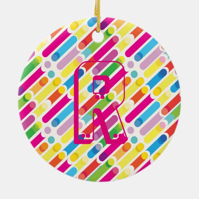 Monogram Rainbow Diagonal Lines Muster Pop Art Keramik Ornament (Hinten)