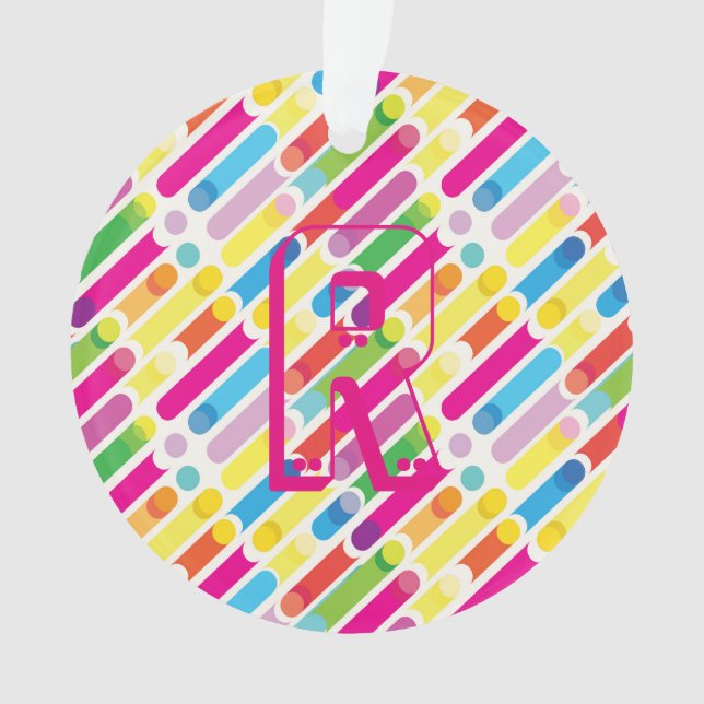Monogram Rainbow Diagonal Lines Muster Pop Art Ornament (Vorderseite)