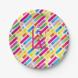 Monogram Rainbow Diagonal Lines Muster Pop Art Pappteller
