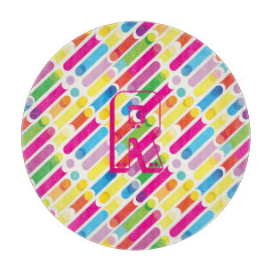 Monogram Rainbow Diagonal Lines Muster Pop Art Schneidebrett