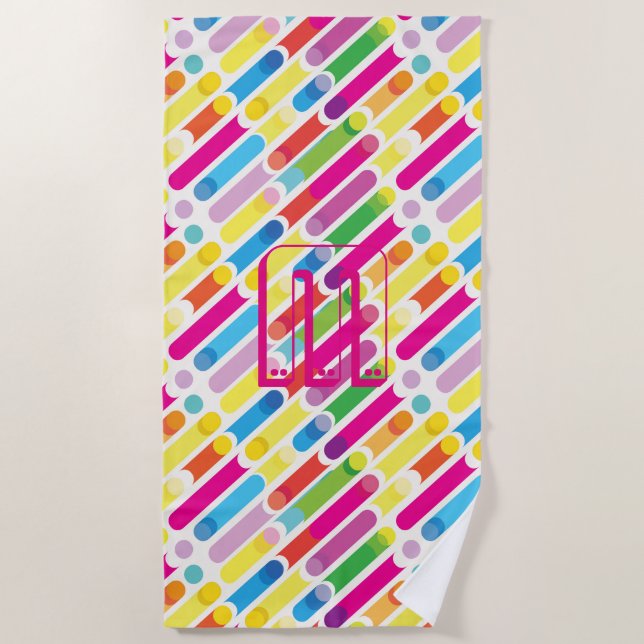 Monogram Rainbow Diagonal Lines Muster Pop Art Strandtuch (Vorderseite)