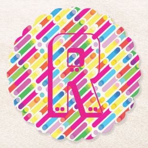 Monogram Rainbow Diagonal Lines Muster Pop Art Untersetzer