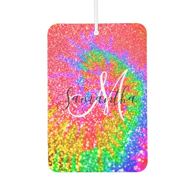Monogram Rainbow Gefärbte Krawatte Imitats Glitzer Autolufterfrischer (Vorderseite)