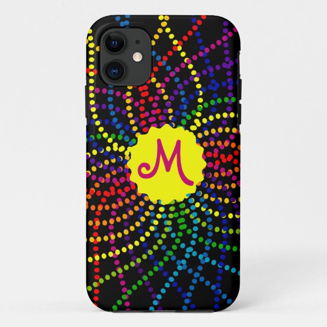 Monogram Rainbow Polka Dots Blume iPhone Case (Rückseite)