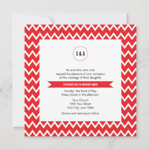 Monogram Red and White Zickzack Pattern Wedding Einladung