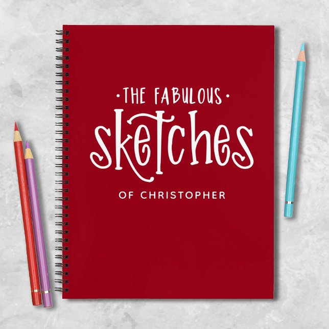 Monogram Red Artist Sketchbook Notizbuch (A sketchbook with the words, the fabulous sketches of... personalized it for a fun gift.)