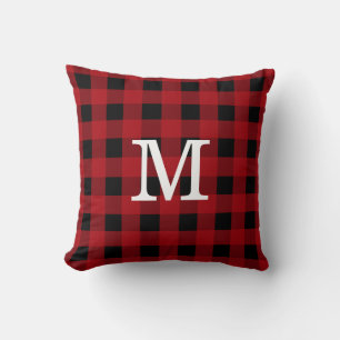 Monogram Red Black Buffalo Kariert Rustic Cabin Kissen