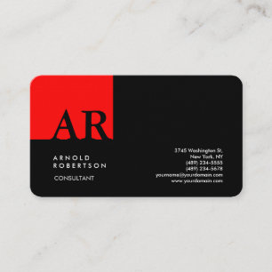 Monogram Red Black Modern Liner Visitenkarte