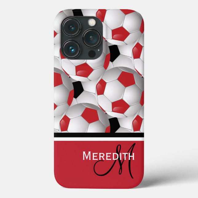 Monogram Red Black Soccer Ball Pattern Case-Mate iPhone Hülle (Rückseite)