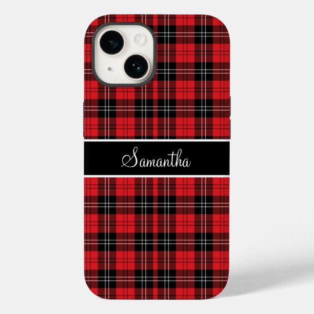 Monogram Red Black White Tartan Buffalo Pläd Case-Mate iPhone 14 Hülle (Rückseite)
