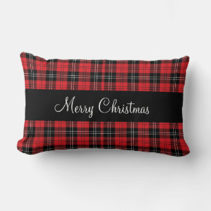 Monogram Red Black White Tartan Buffalo Pläd Lendenkissen