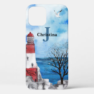 Monogram Red & Blue Lighthouse Wasserfarbe Kunst Case-Mate iPhone Hülle