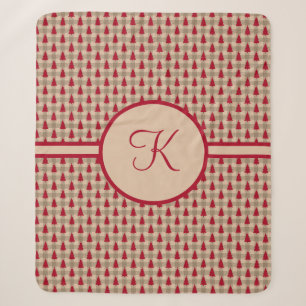 Monogram Red Brown Buffalo Kariert Rustikales Land Sherpadecke