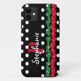 Monogram Red Cherries White Polka Dots Retro Case-Mate iPhone Hülle
