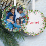 Monogram Red Christmas Green Foto Classic Round Ornament Karte<br><div class="desc">Monogram Red Christmas Greenerity Foto Classic Round Ornament Card</div>