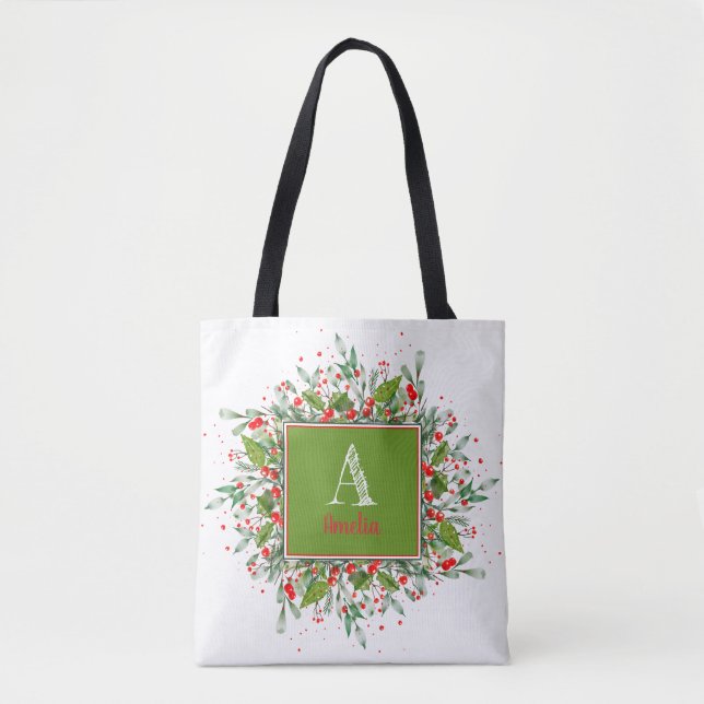 Monogram Red Christmas Tasche (Vorderseite)
