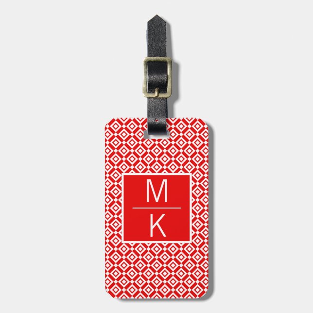 Monogram Red Double Diamond Square Splitter Gepäckanhänger (Vorderseite vertikal)