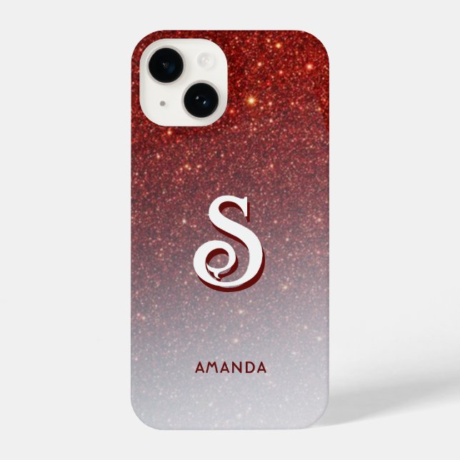 Monogram Red Glitzer Ombre iPhone 14 Hülle (Rückseite)