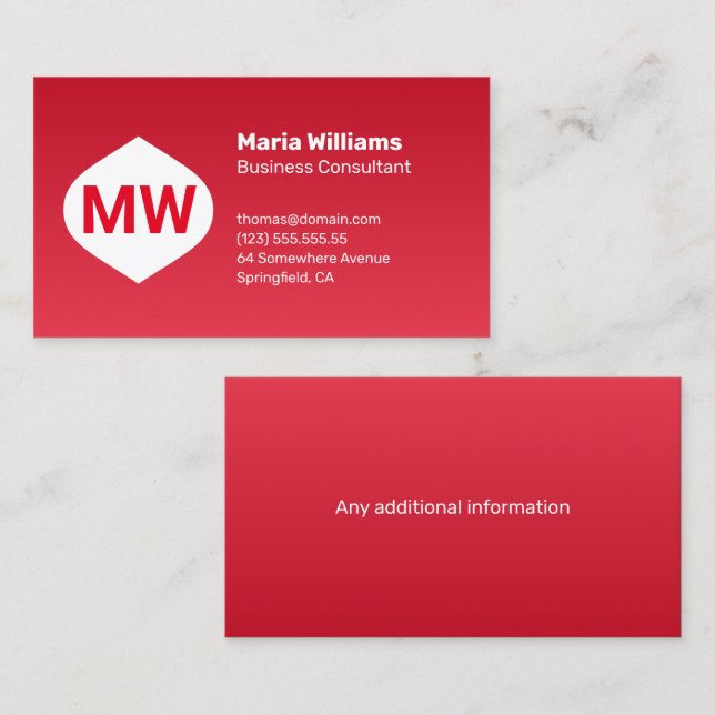 Monogram Red Gradient Company Business Card Visitenkarte (Vorne/Hinten)
