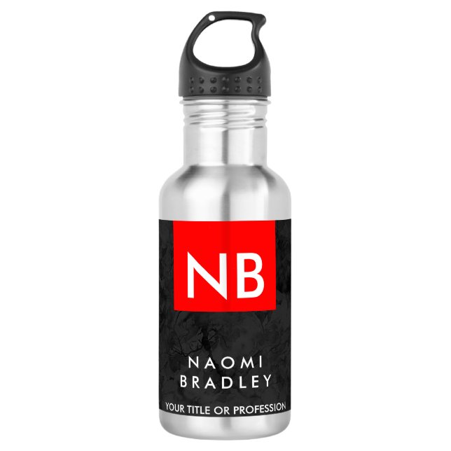 Monogram Red Gray Muster Modern Edelstahlflasche (Vorderseite)