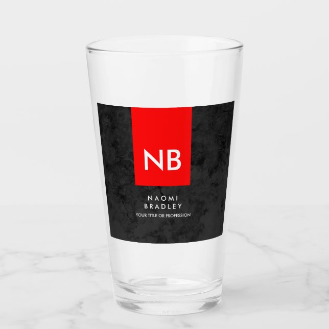 Monogram Red Gray Muster Modern Glas (Vorderseite)