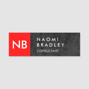 Monogram Red Gray Muster Modern Namensschild