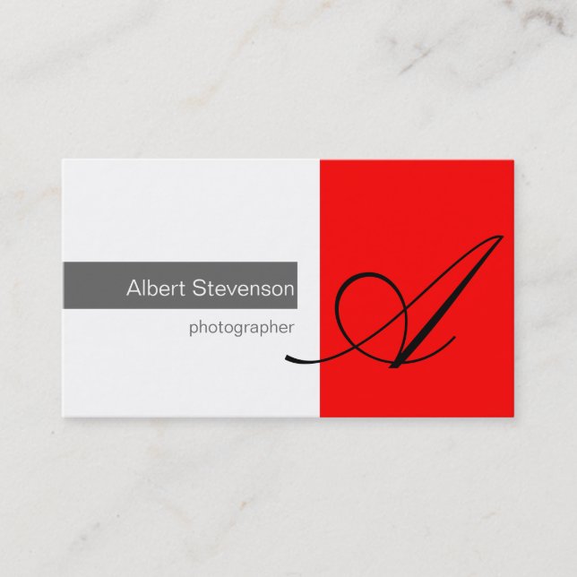 Monogram Red Gray White Fotografy Business Card Visitenkarte (Vorderseite)