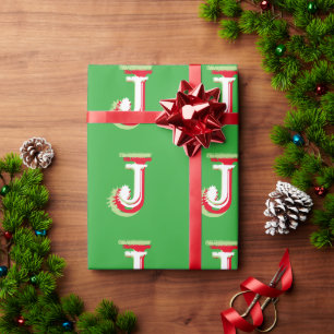 Monogram Red Green Christmas Wrapper Geschenkpapier