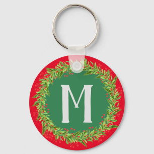 Monogram Red & Green Weihnachtsmann Schlüsselanhänger