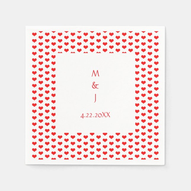 Monogram Red Hearts Couple Name Romantic Wedding Serviette (Vorderseite)