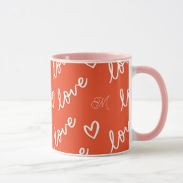 Monogram Red Liebe Herz Muster Tasse