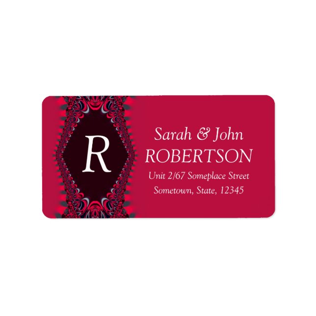Monogram Red Satin Lace Address Label Adressaufkleber (Vorne)