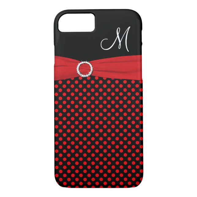 Monogram Red Schwarz-weiß Polka Dots iPhone 7 Fall Case-Mate iPhone Hülle (Rückseite)