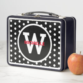 Monogram Red Schwarz-weiß Polka Dots Metall Brotdose