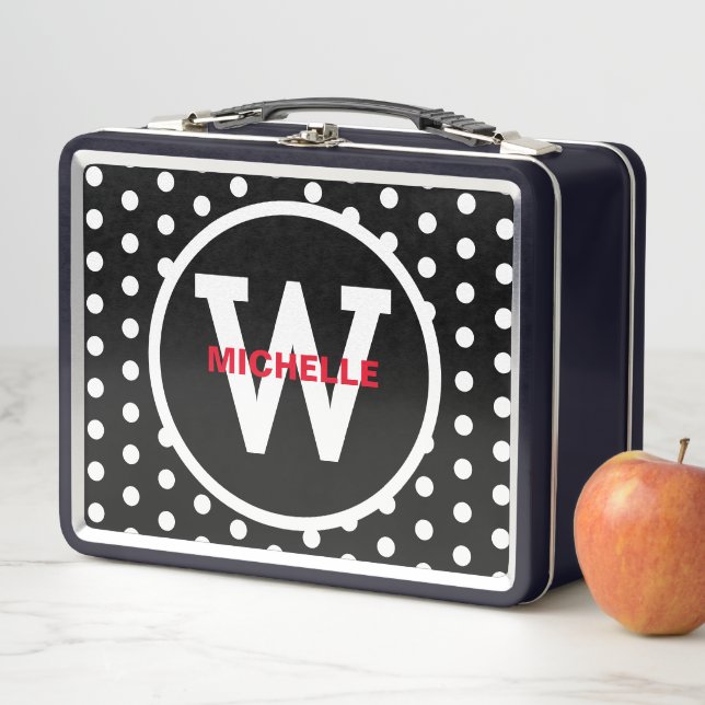 Monogram Red Schwarz-weiß Polka Dots Metall Brotdose (Beispiel)