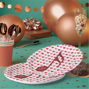 Monogram Red Semi Quaver Liebe Hört Musik Pappteller
