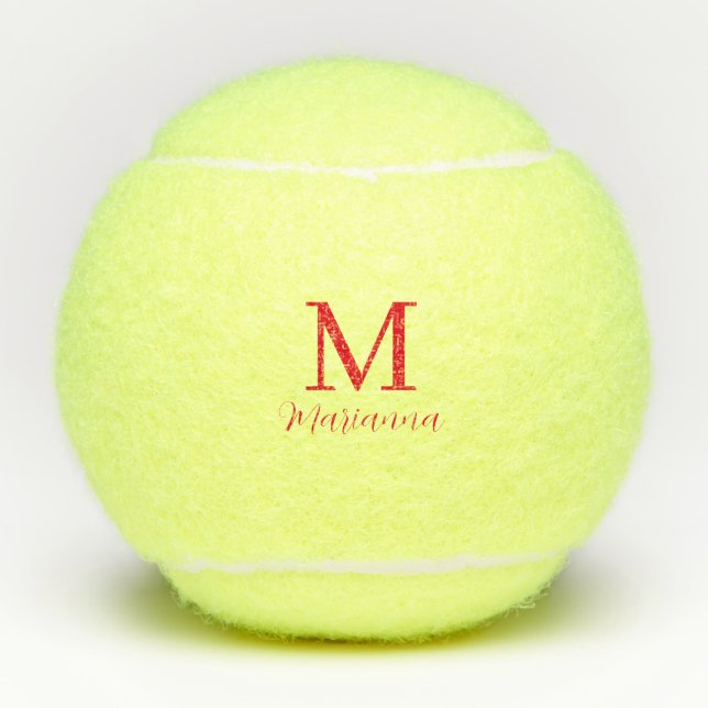 Monogram Red Simple Minimalistisch Tennisbälle (Vorderseite)
