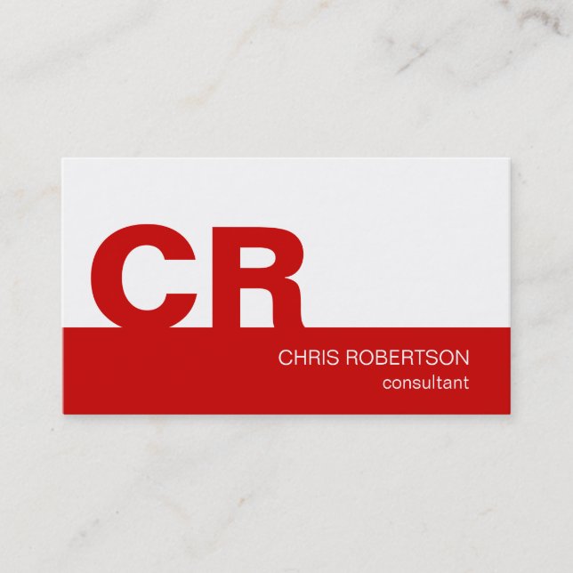 Monogram Red Strip White Consultant Business Card Visitenkarte (Vorderseite)
