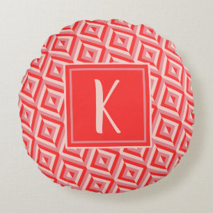 Monogram Red Three Tone Diamond Muster Rundes Kissen