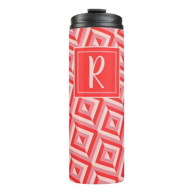 Monogram Red Three Tone Diamond Muster Thermosbecher (Vorderseite)