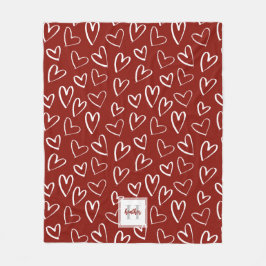 Monogram Red Valentine Herzmuster Fleecedecke