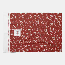 Monogram Red Valentine Herzmuster Geschirrtuch