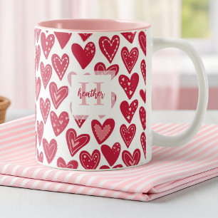 Monogram Red Valentine Herzmuster Zweifarbige Tasse