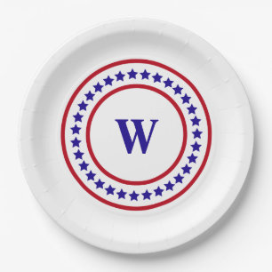 Monogram Red White and Blue Stars Patriotic Pappteller