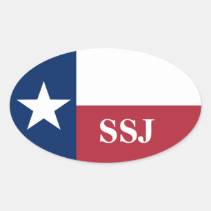 Monogram Red White Blue Texas Flag Ovaler Aufkleber