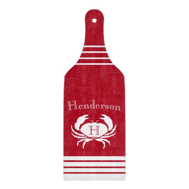 Monogram Red White Crab Nautic Cutting Board Schneidebrett (Vorderseite)
